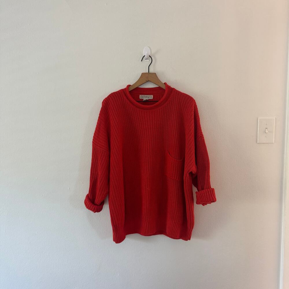 Gap Vintage 80's Red Rollneck Pullover Sweater Cotton Ramie Size Med
